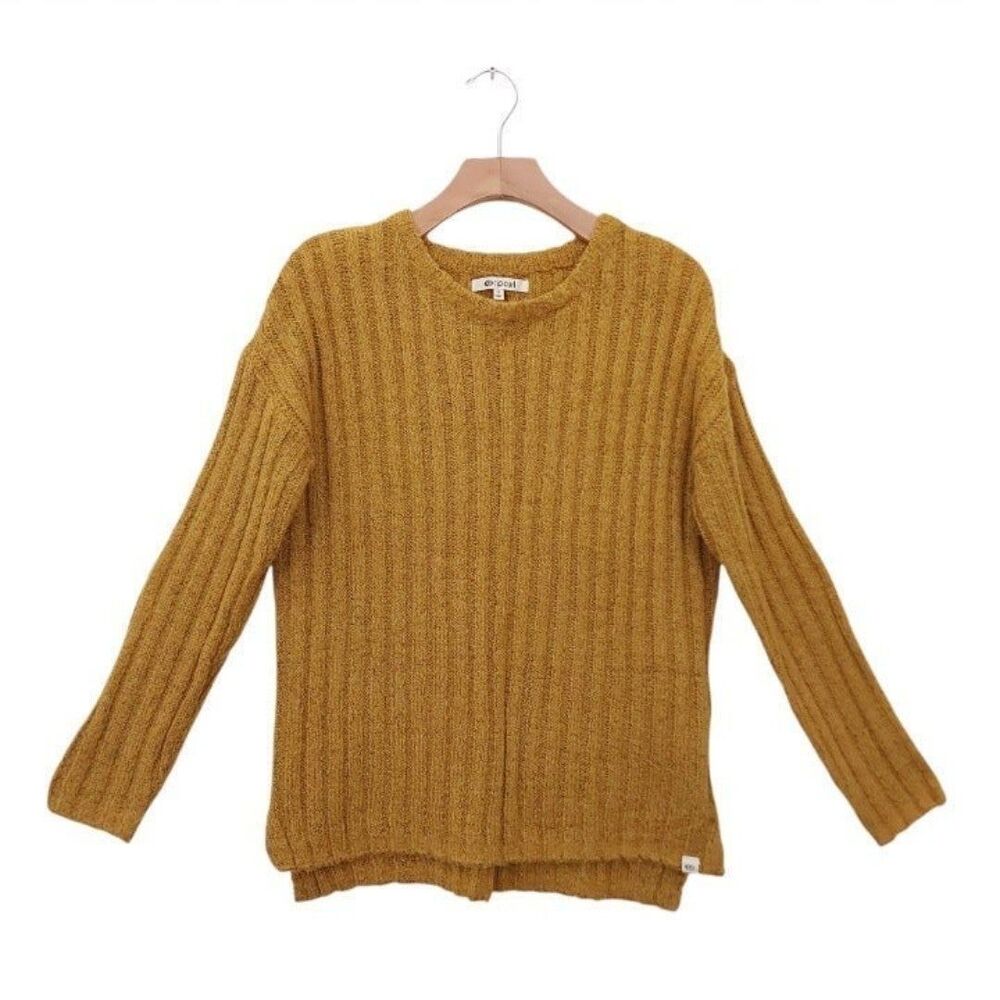 Rip Curl Womens Small Mustard Chenille Ribbed Knit Crew Neck Sweater Cozy Boho